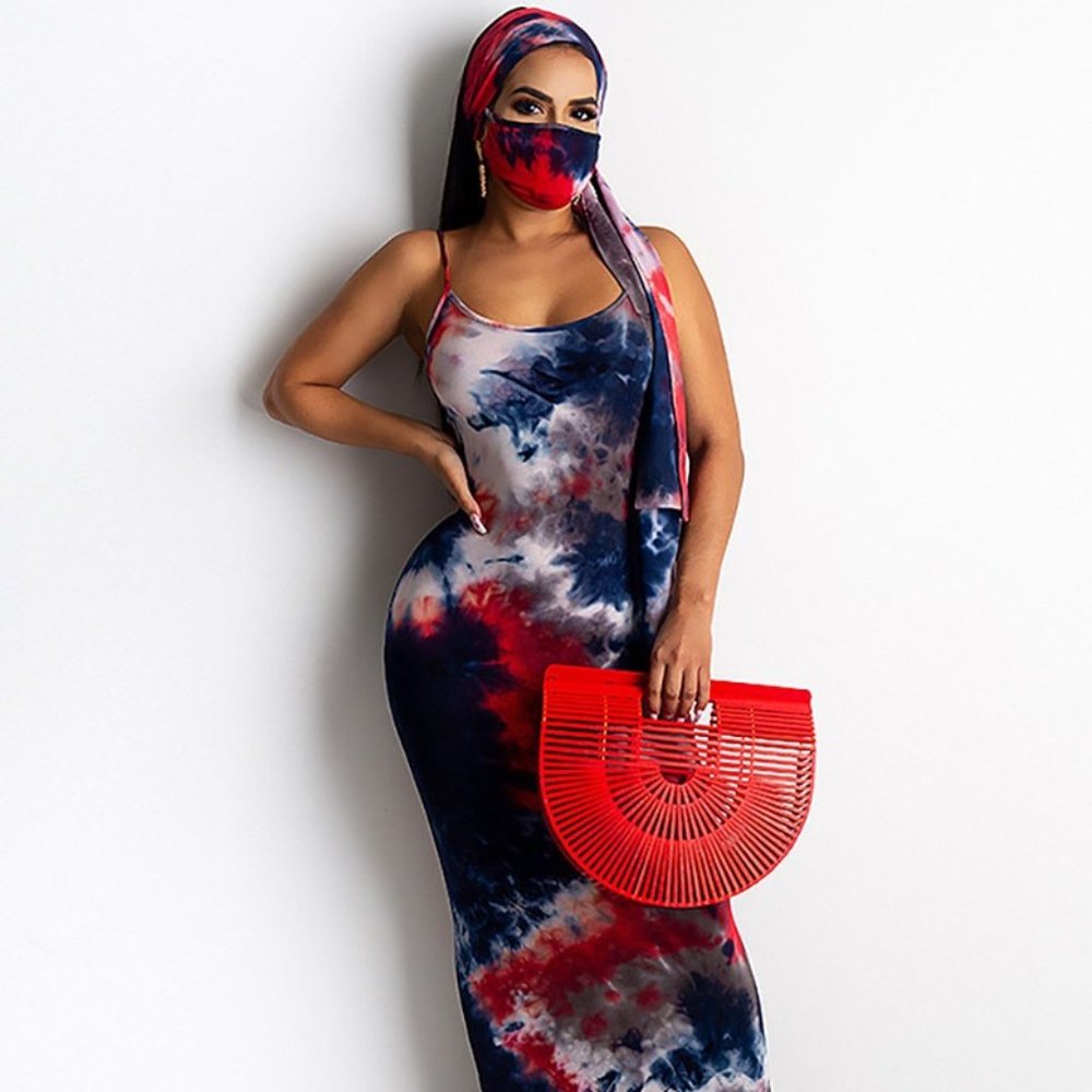 Tie Dye Maxi Dress (Mask and Bandana INCLUDED!)